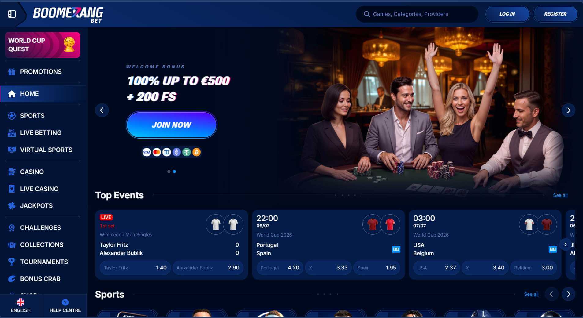 Boomerang Bet website screenshot