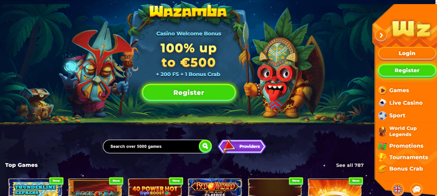 Wazamba website screenshot
